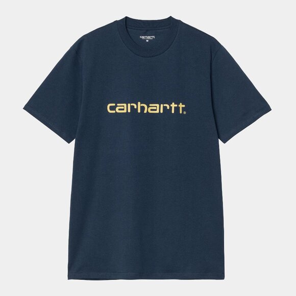 CARHARTT - Short Sleeve Script T-Shirt-Ink / Air Yellow - Navy - XXL - NWT - Picture 1 of 1